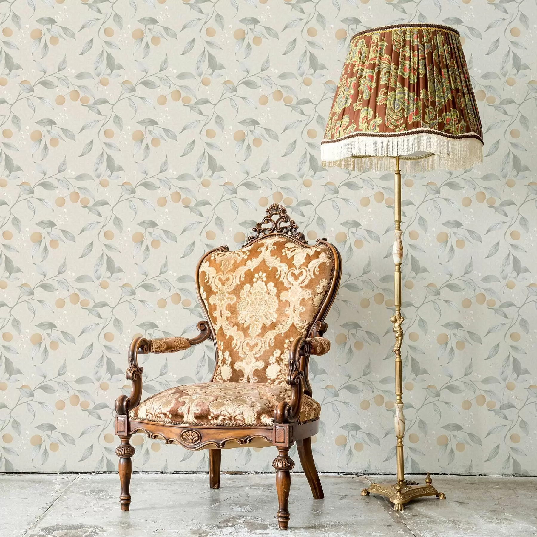 stenske poslikave Svetle veje z oranžnimi jagodami a00344