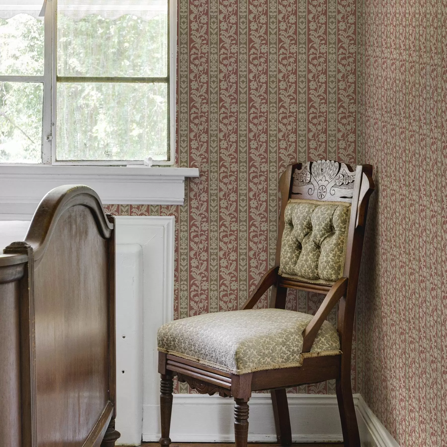 stenske poslikave Retro navpične črte s cvetličnim vzorcem a00362