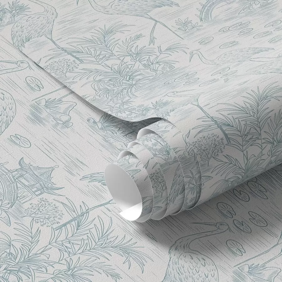 stenske poslikave Azijska pokrajina z žerjavi, mostovi in lotosi a00405