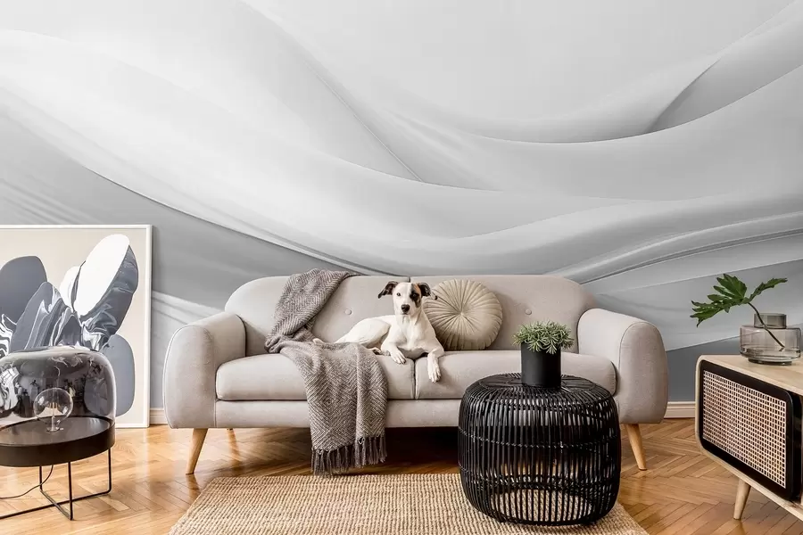 stenske poslikave Valovi iz sive tkanine v minimalističnem abstraktnem slogu w09279v1