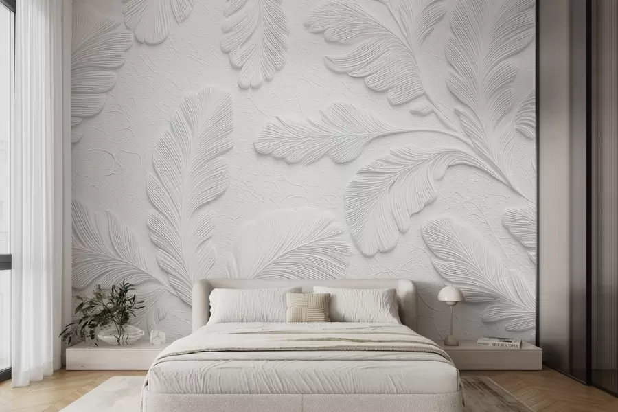 stenske poslikave Reliefni listi v sivi barvi z učinkom razpokane teksture w09309v1