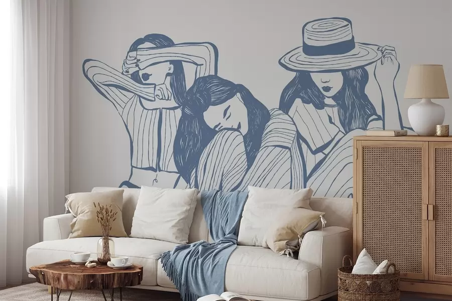 stenske poslikave Dekleta odtenki modre barve w04384v1