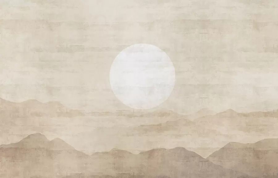 stenske poslikave Minimalistična gorska pokrajina z velikim belim soncem w04345