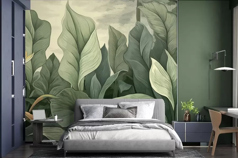 stenske poslikave Ilustracija tropske rastline v botaničnem slogu w04347