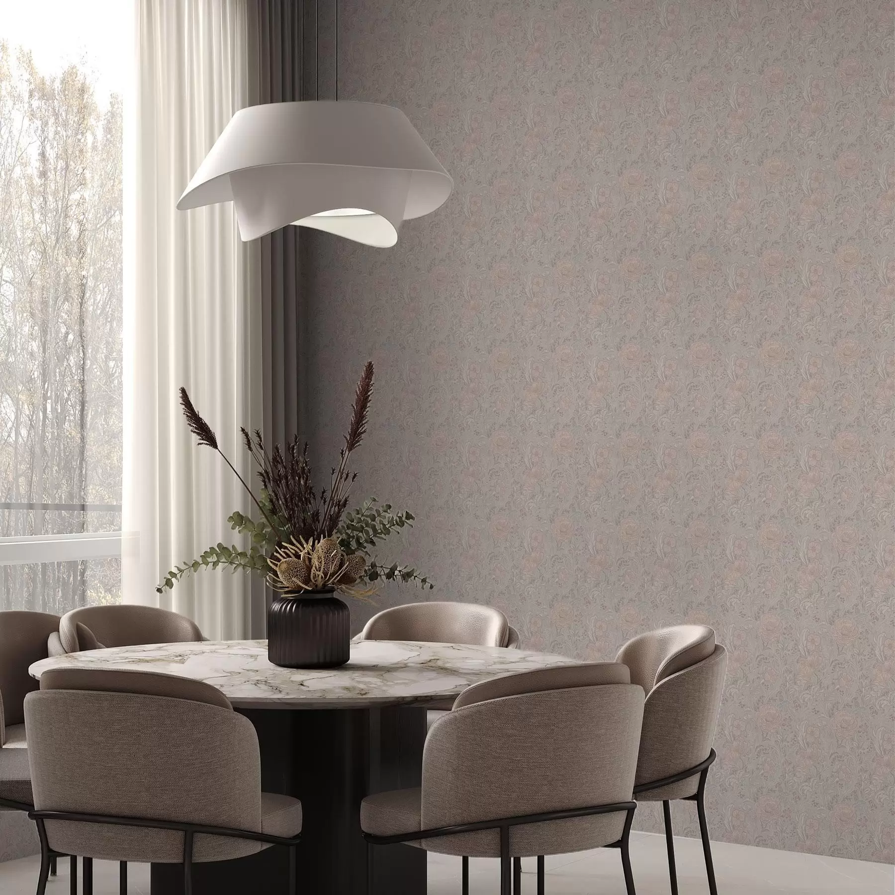 stenske poslikave Mehko pastelno cvetje v slogu art nouveau a00394