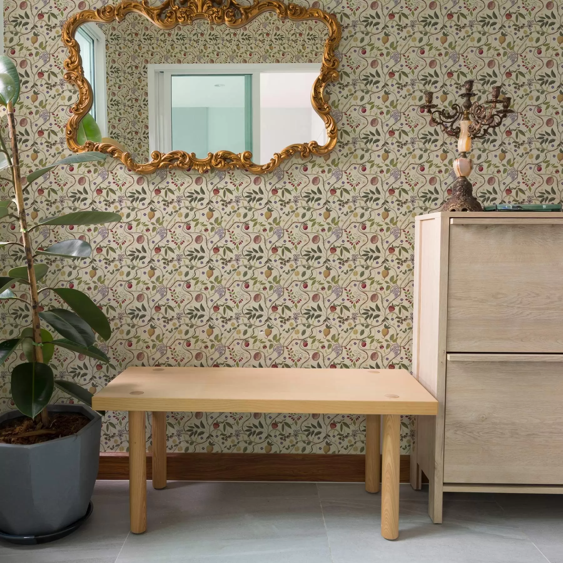 stenske poslikave Sadni vzorec z jagodami, vejami in cvetjem a00428