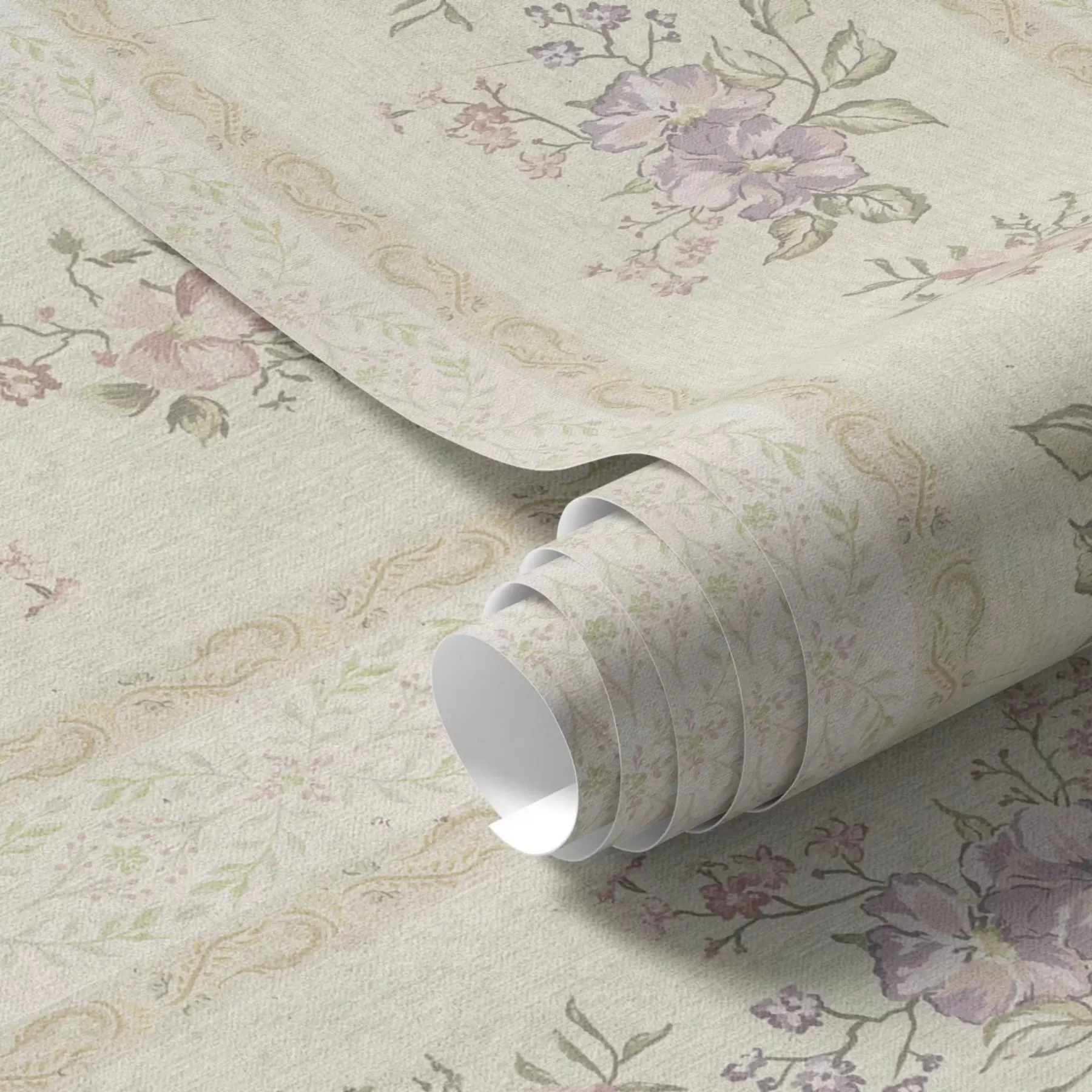 stenske poslikave Vintage cvetje na črtastem ozadju z ornamentom a00440