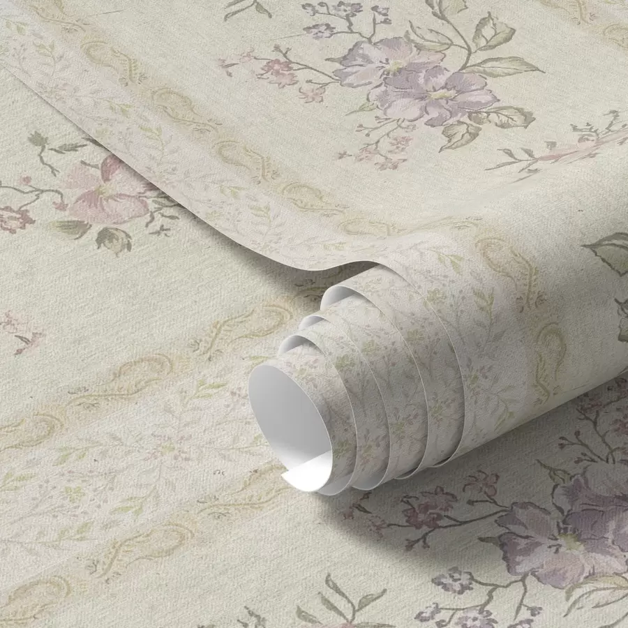 stenske poslikave Vintage cvetje na črtastem ozadju z ornamentom a00440