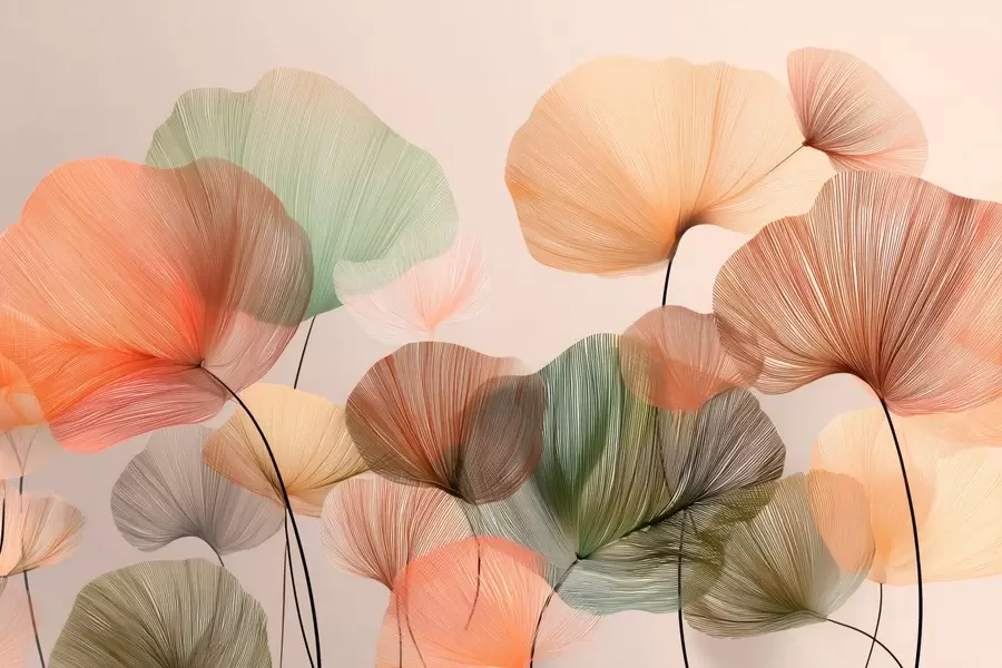 stenske poslikave raznobarvni listi ginka z žilami w04305