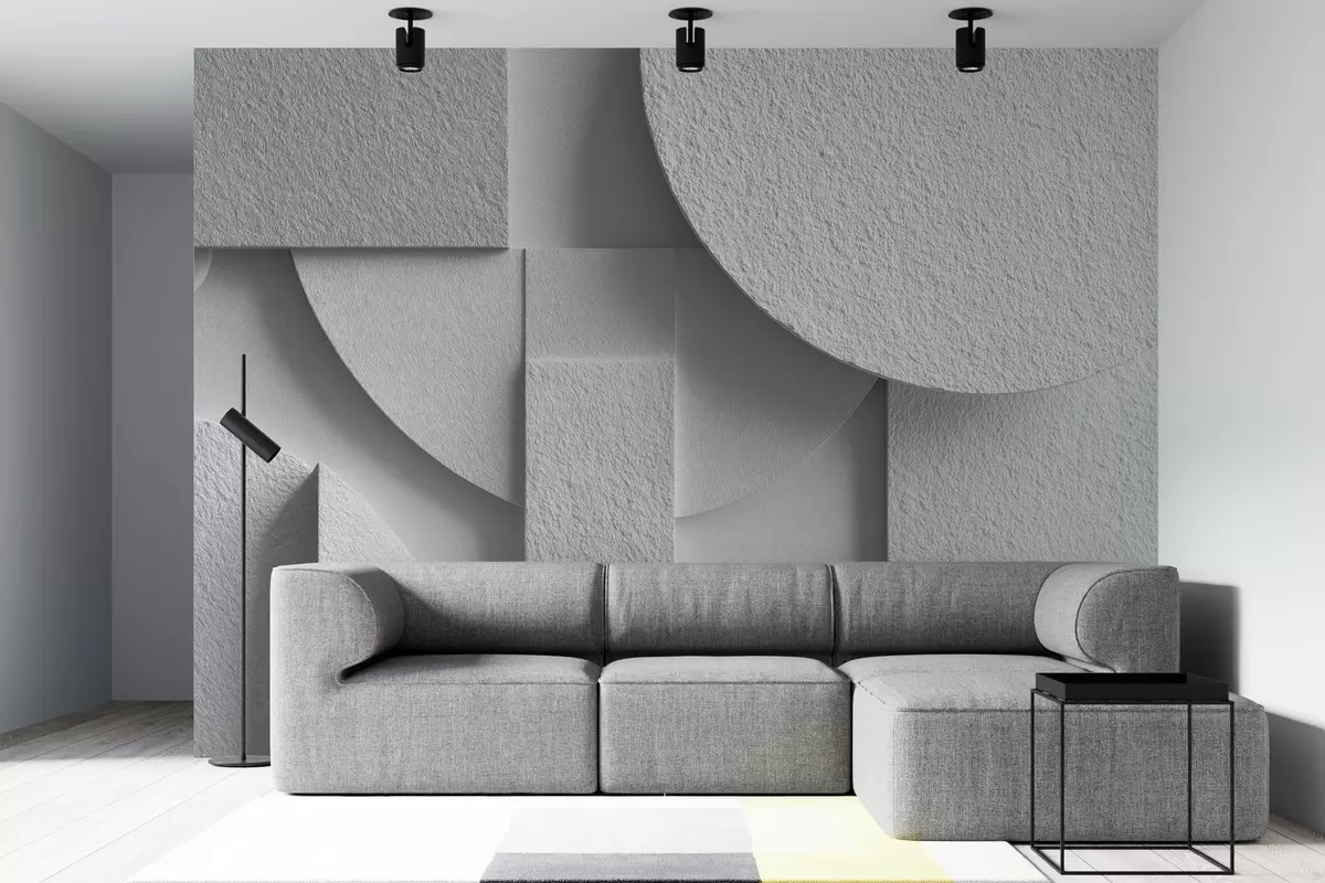 stenske poslikave Abstraktna kompozicija z belimi tridimenzionalnimi geometrijskimi oblikami w04395v1