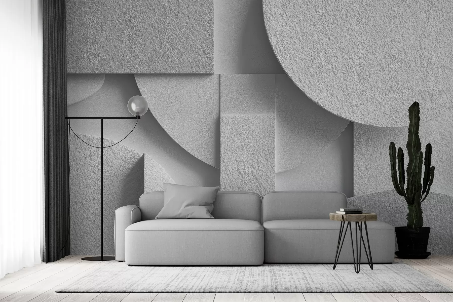 stenske poslikave Abstraktna kompozicija z belimi tridimenzionalnimi geometrijskimi oblikami w04395v1