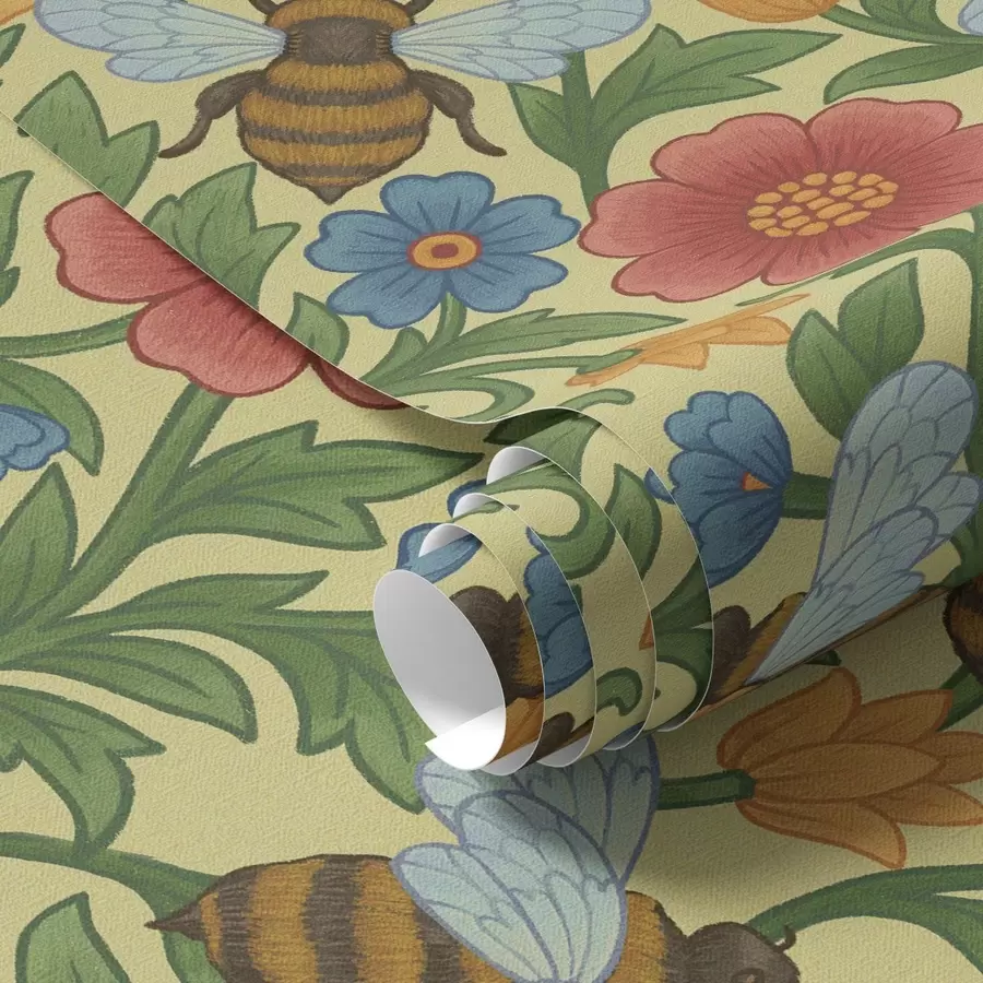 stenske poslikave Svetli cvetovi z velikimi čebelami a00315