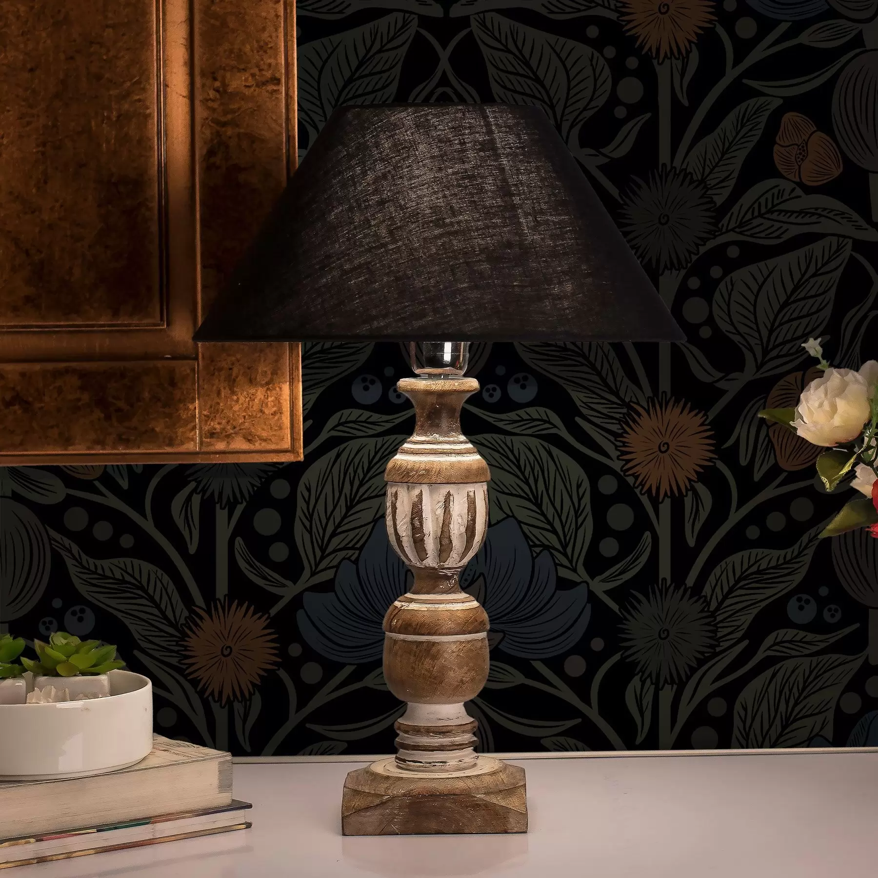 stenske poslikave Temni cvetlični ornament z oranžnimi poudarki a00411