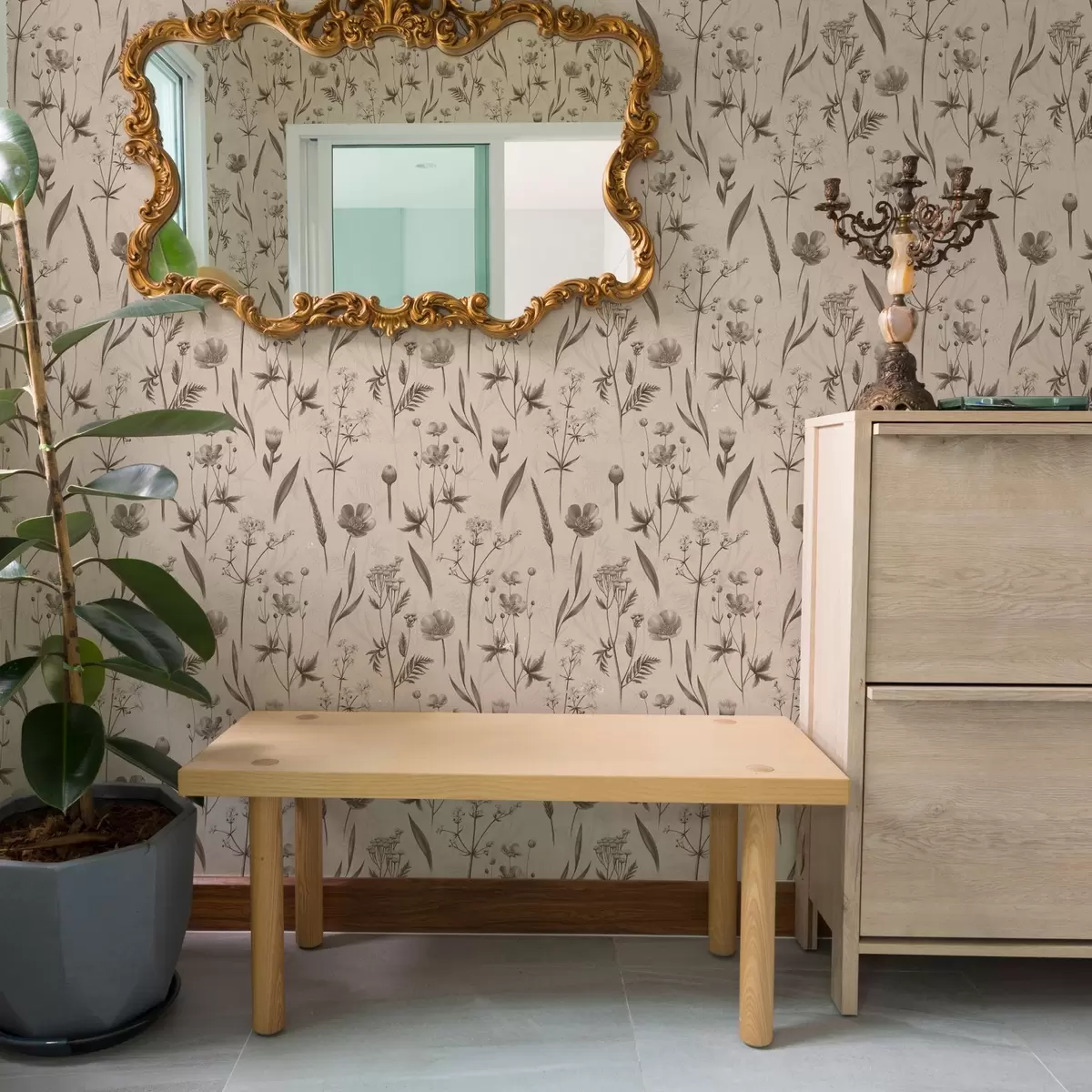 Ozadje Rumeno cvetje in zelenje v sivo-rjavih tonih a00472v1