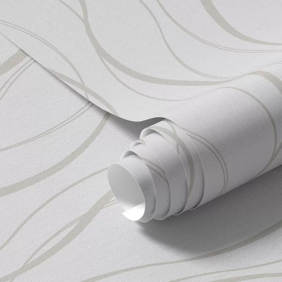 stenske poslikave Abstraktne valovite bež črte na belem ozadju a00480