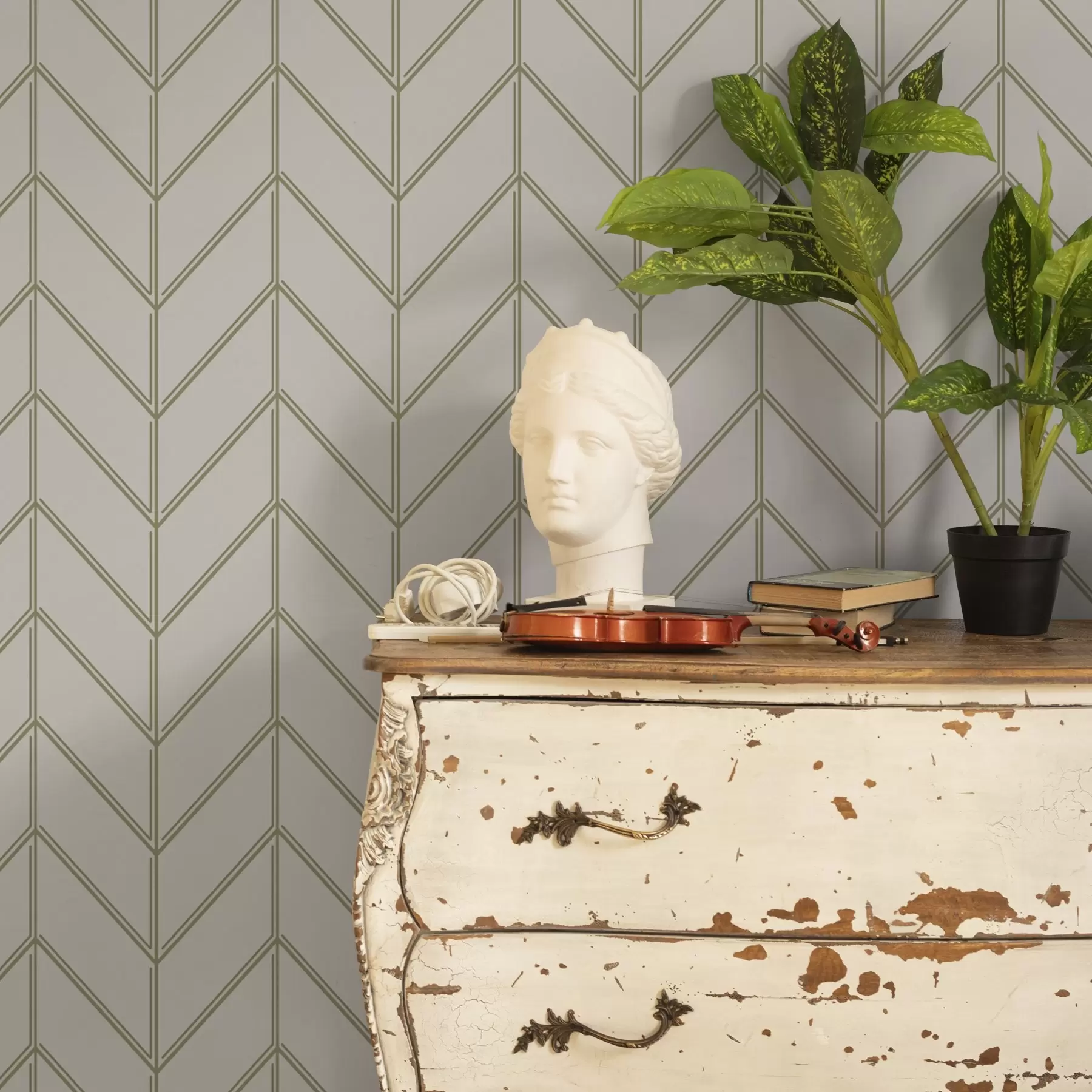 stenske poslikave Geometrija v obliki jelke z dvojnimi črtami a00488