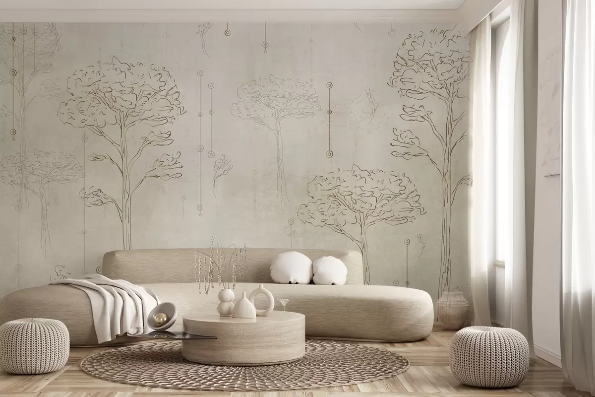 stenske poslikave Linearne silhuete dreves v minimalističnem slogu w04403