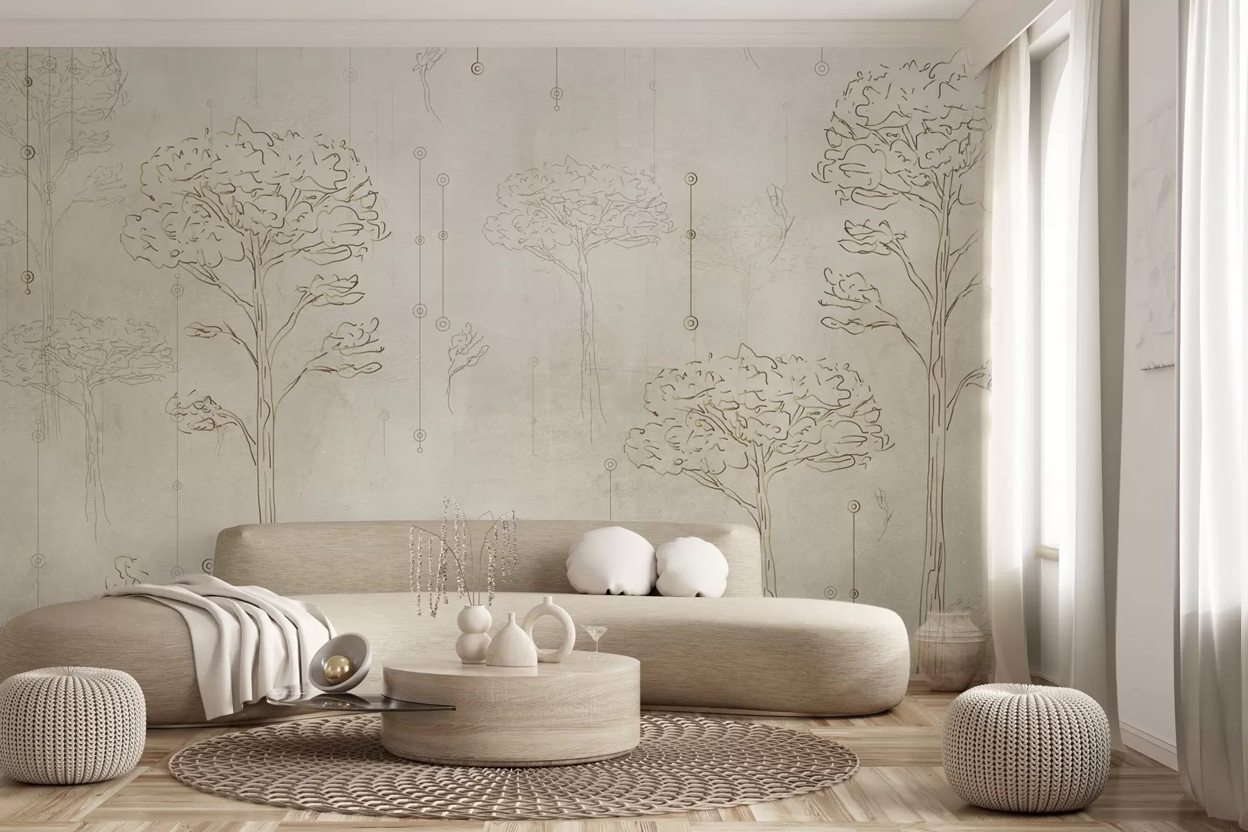 stenske poslikave Linearne silhuete dreves v minimalističnem slogu w04403