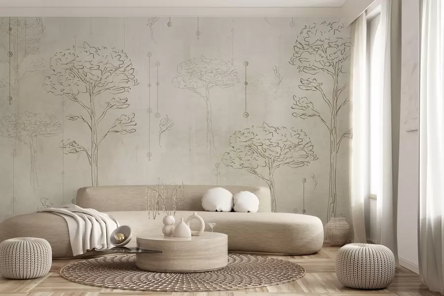 stenske poslikave Linearne silhuete dreves v minimalističnem slogu w04403