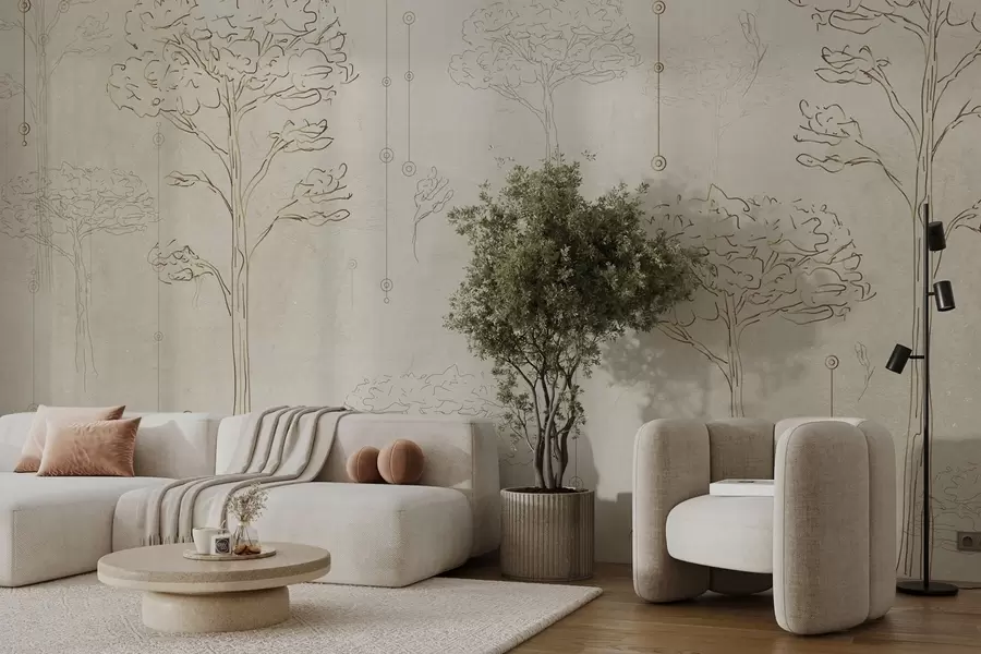 stenske poslikave Linearne silhuete dreves v minimalističnem slogu w04403