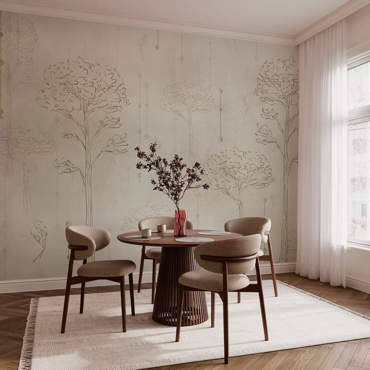 stenske poslikave Linearne silhuete dreves v minimalističnem slogu w04403