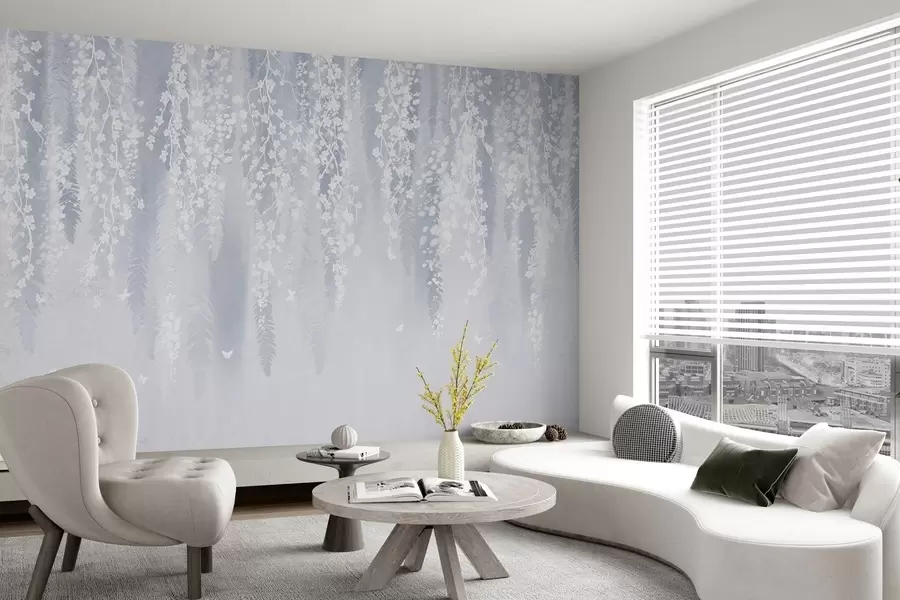 stenske poslikave Hladna modra različica vej z belimi cvetovi w04417v2