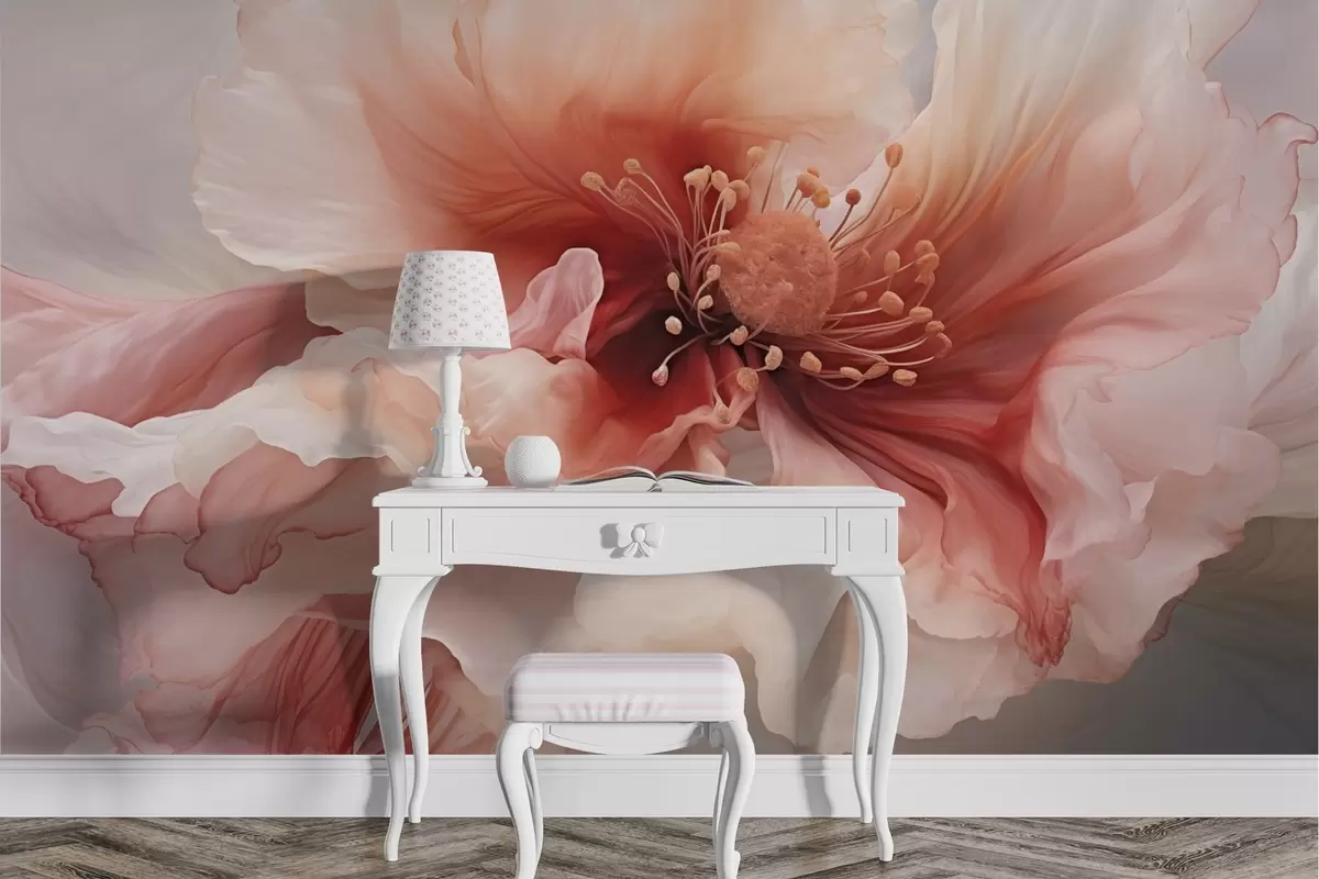 stenske poslikave Velik cvet v rdečih in rožnatih odtenkih w04446v2