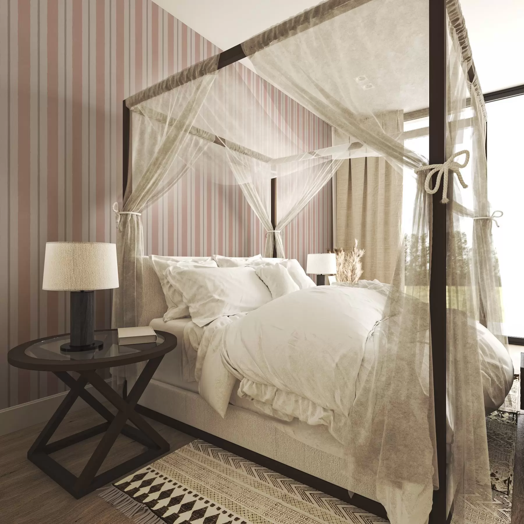 stenske poslikave Široke črte terakota-bige barve s sivkastim poudarkom a00513