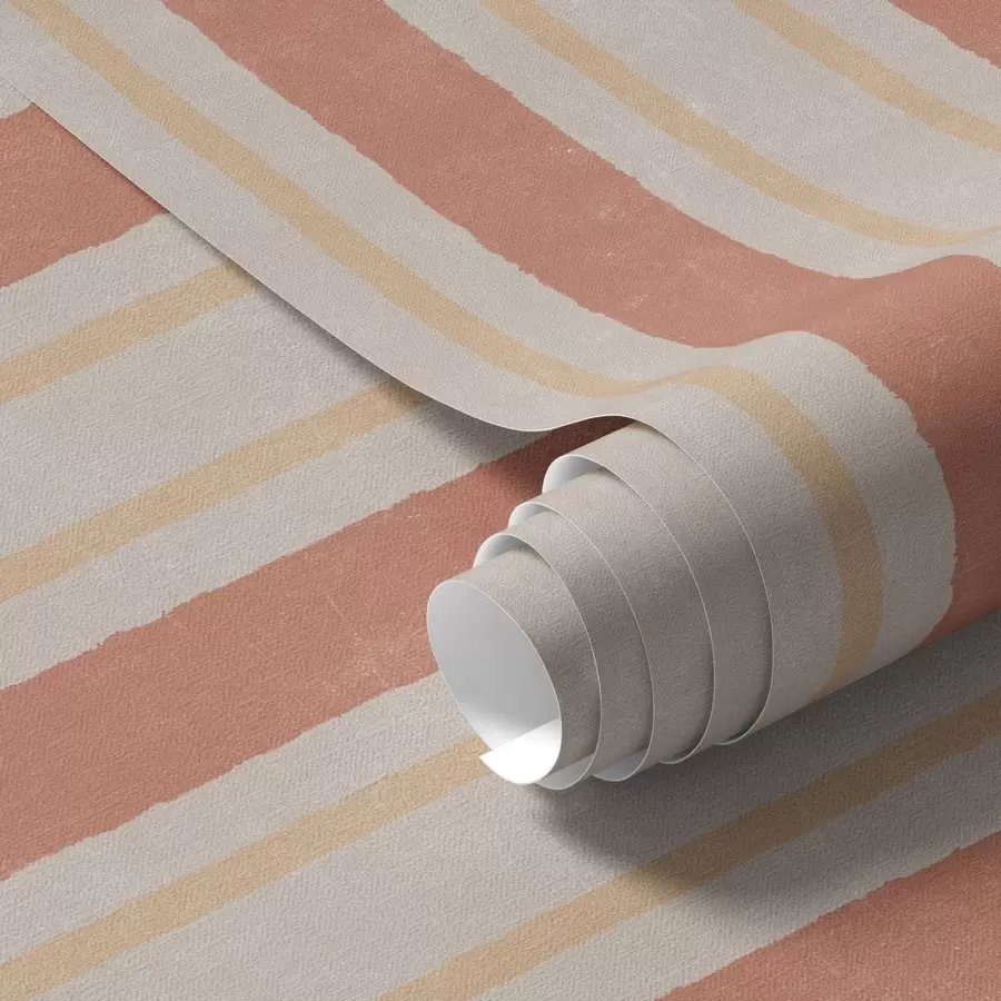 stenske poslikave Široke črte v terakota-beljastih odtenkih a00514