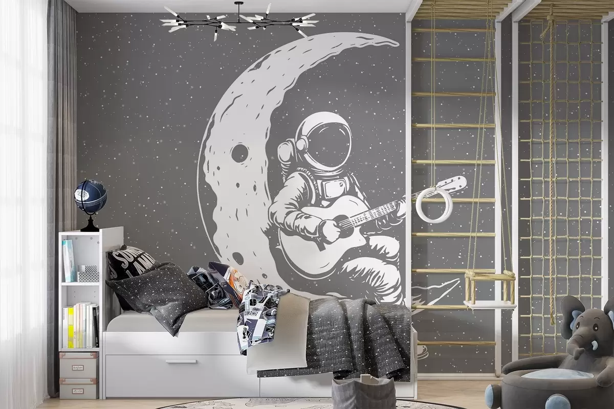 stenske poslikave Kozmonavt, luna, kitara w04514