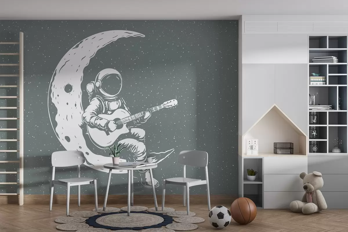 stenske poslikave Kozmonavt, luna, kitara w04514v1
