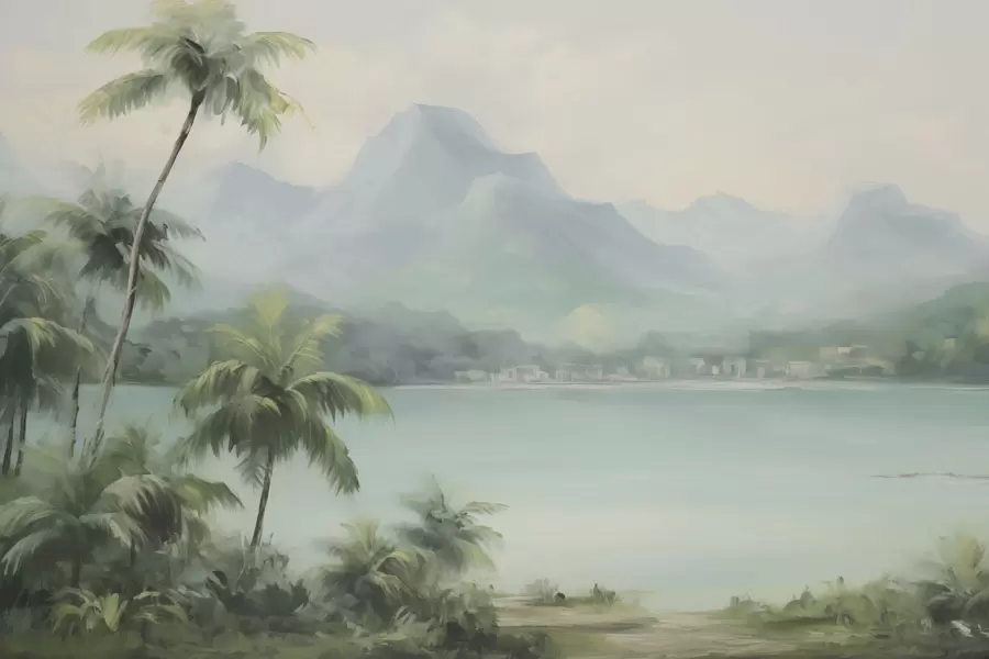 stenske poslikave Palme na ozadju gora w04535