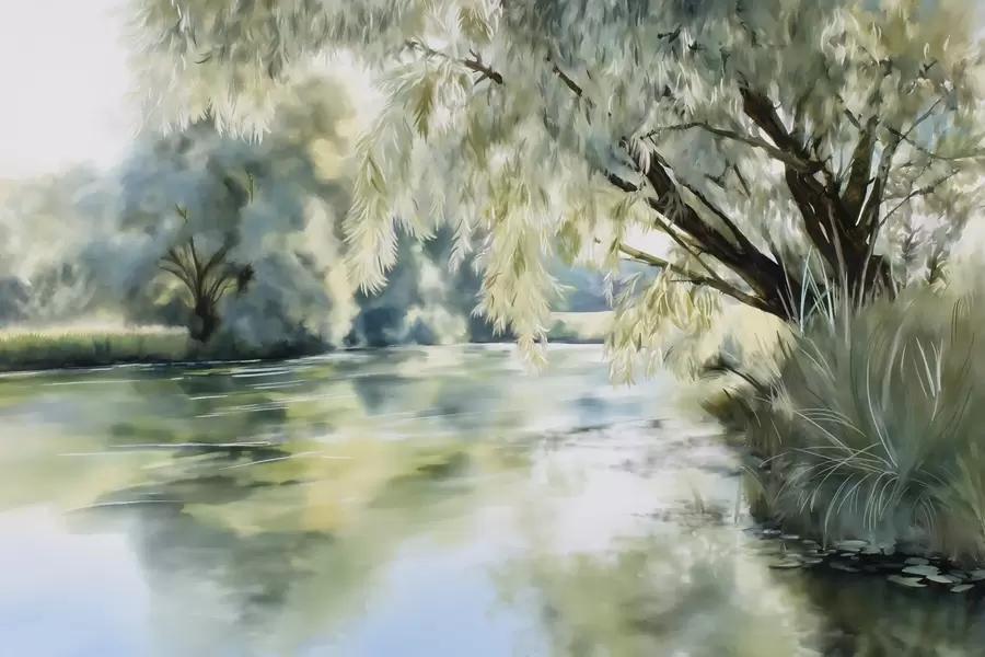 stenske poslikave drevo v akvarelnem slogu nad jezerom w04501