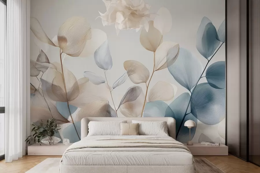 stenske poslikave elegantni listi evkaliptusa z žilami w04503