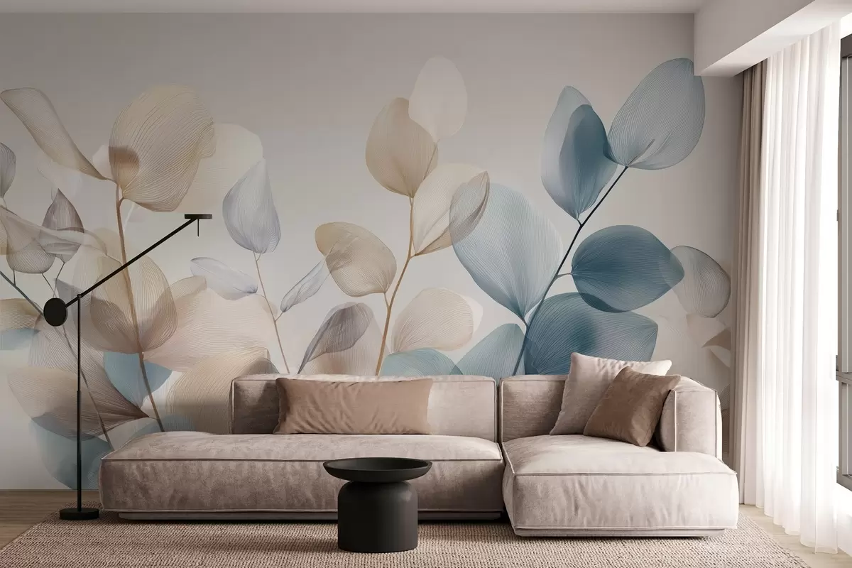 stenske poslikave elegantni listi evkaliptusa z žilami w04503