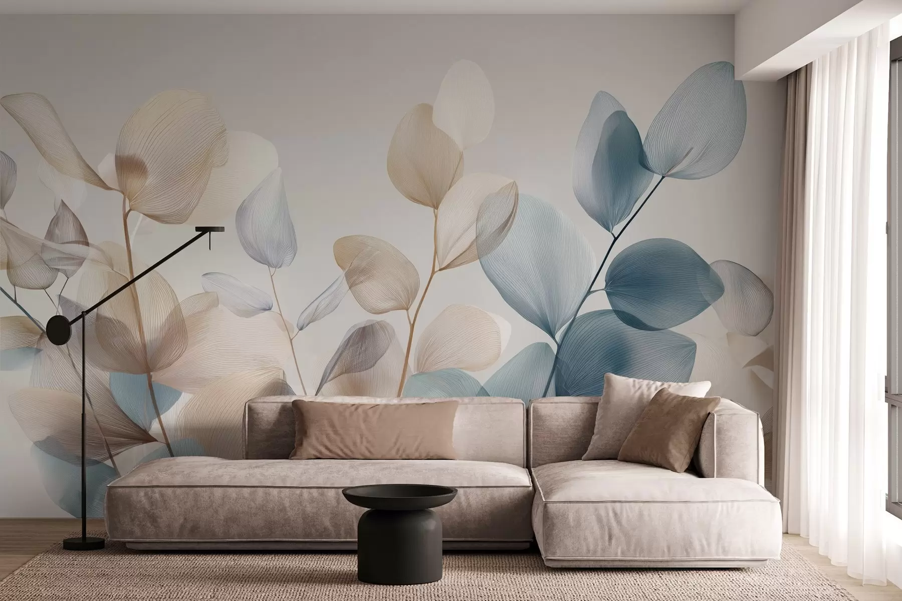 stenske poslikave elegantni listi evkaliptusa z žilami w04503