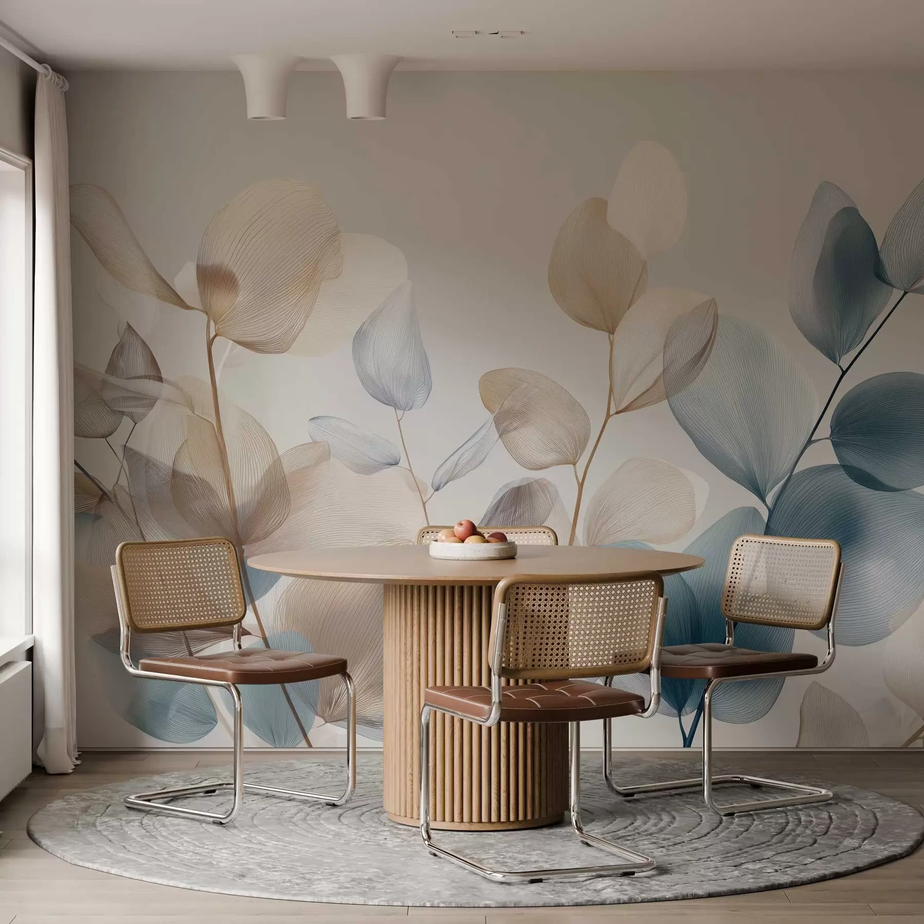 stenske poslikave elegantni listi evkaliptusa z žilami w04503