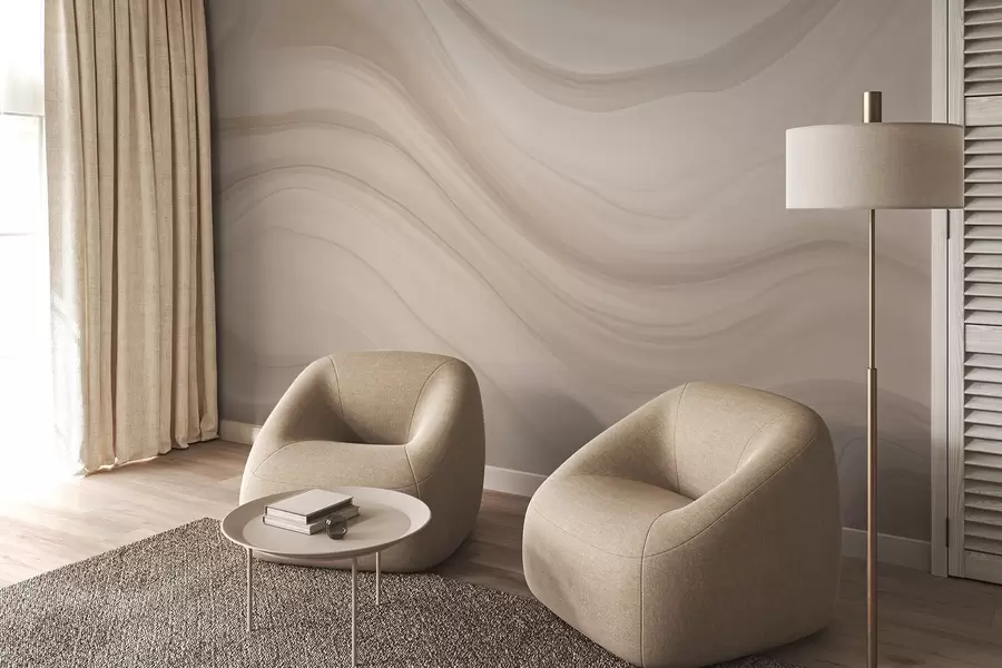 stenske poslikave Svetlo bež abstrakcija z mehkimi valovi w04257