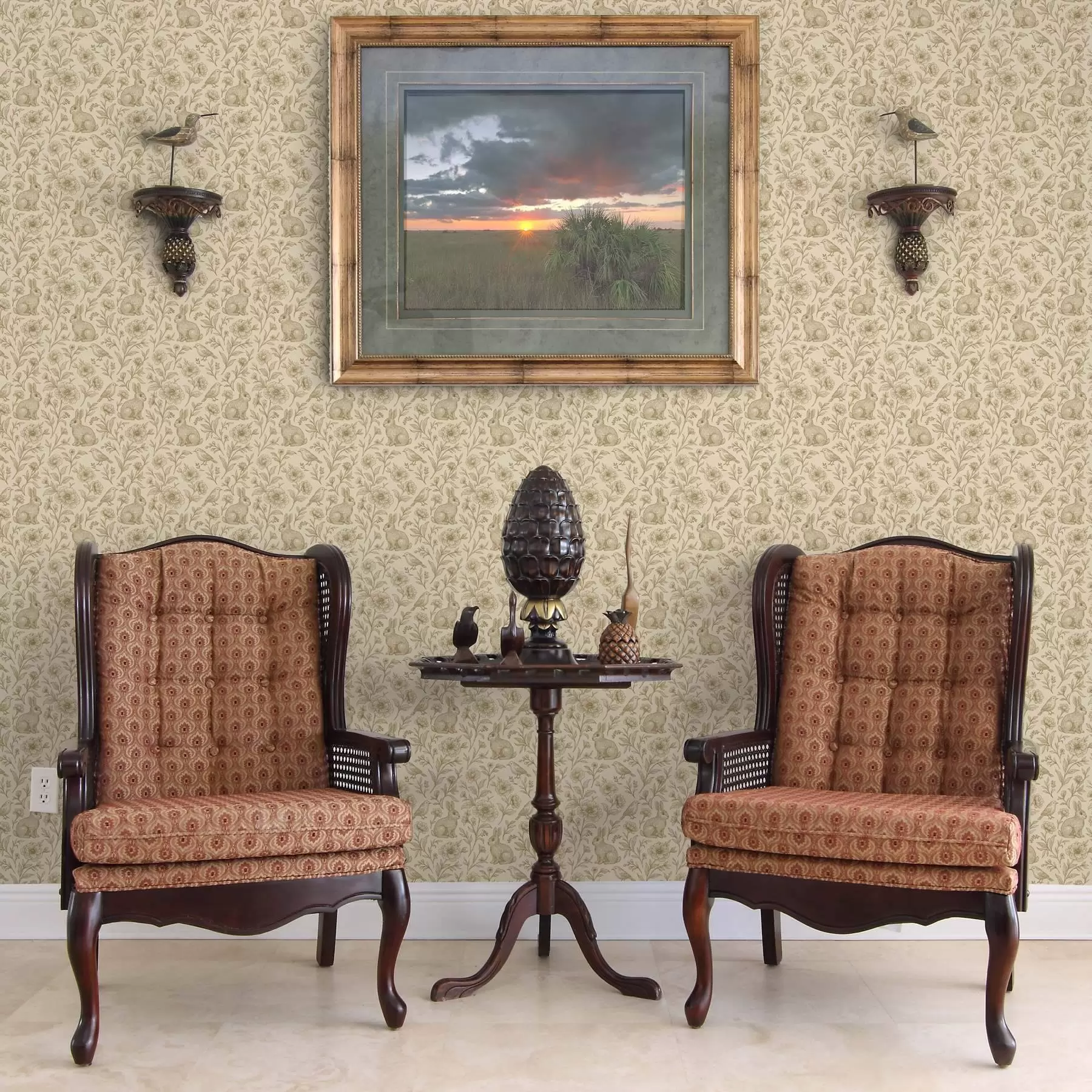 stenske poslikave Zajci in ptice v cvetličnem vzorcu a00571