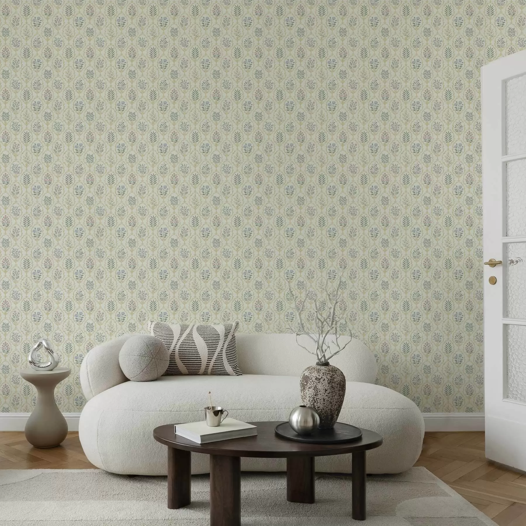 stenske poslikave Botanični medaljoni v mrežasti strukturi, pastelne barve a00579