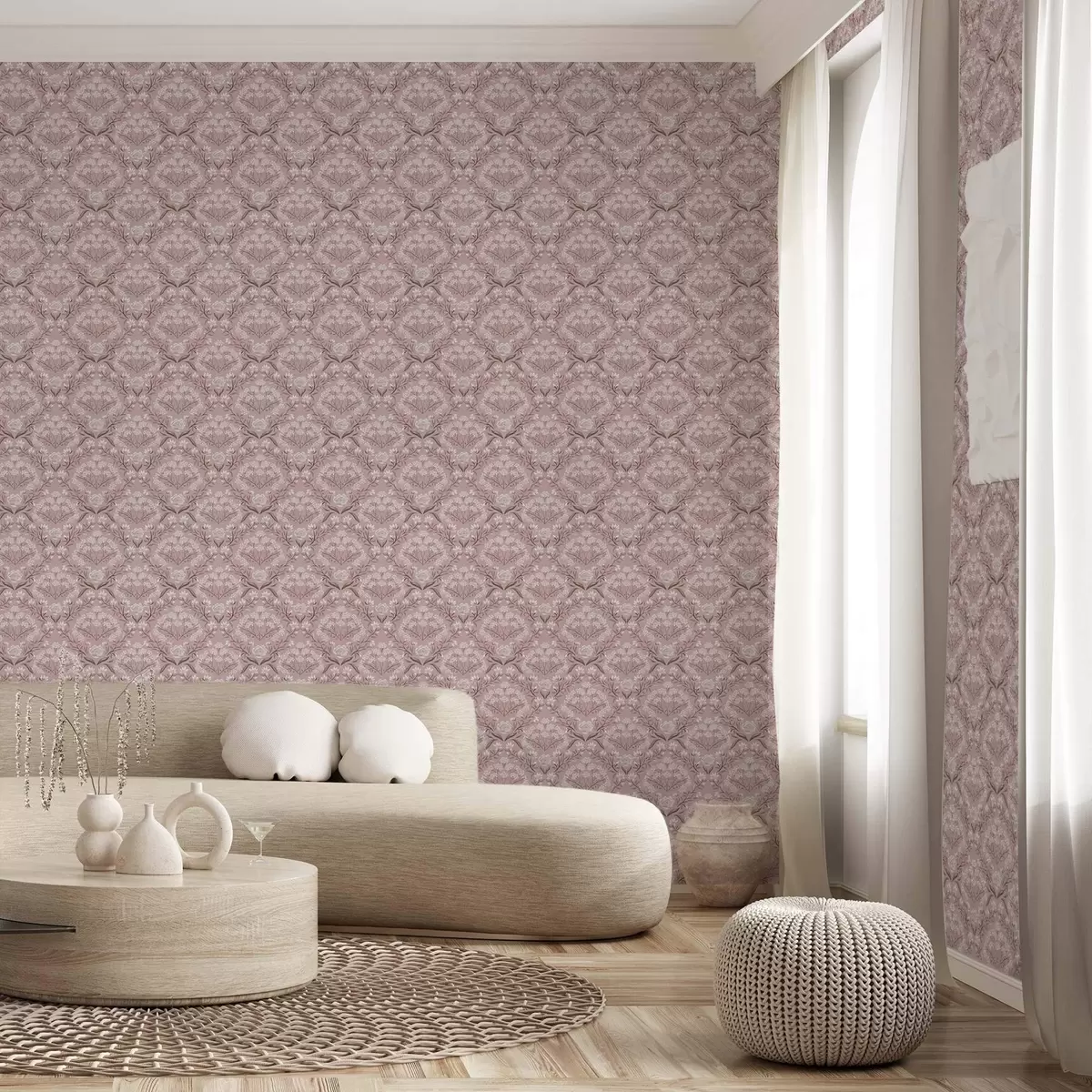 Ozadje Roza damask: potonike, zvončki in čipkasti grozdi a00603
