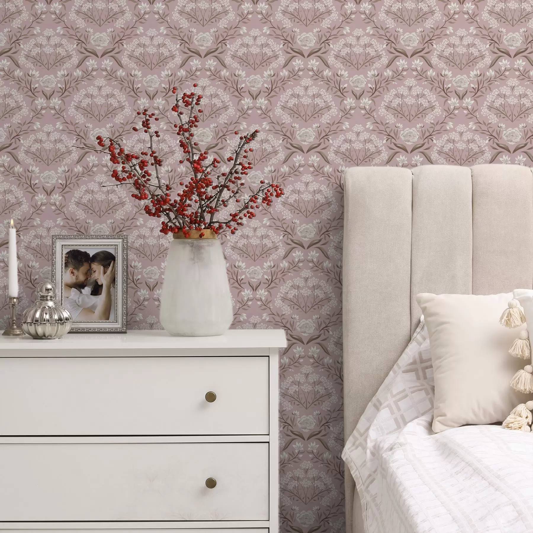 stenske poslikave Roza damask: potonike, zvončki in čipkasti grozdi a00603