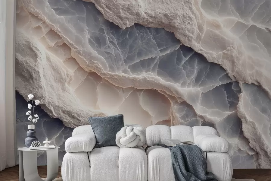 stenske poslikave Elegantna abstrakcija v slogu marmornih plasti in mineralov v modro-bež barvi w09408