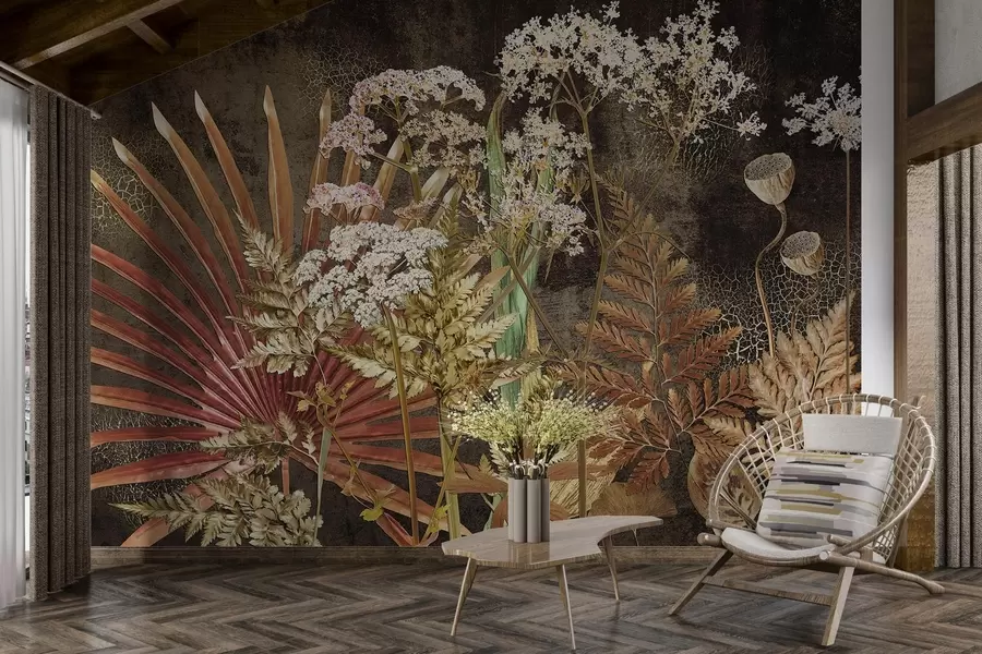 stenske poslikave Herbarij na temnem ozadju w09323