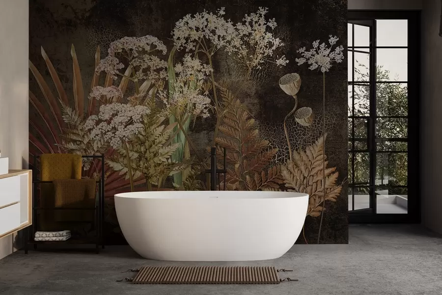 stenske poslikave Herbarij na temnem ozadju w09323