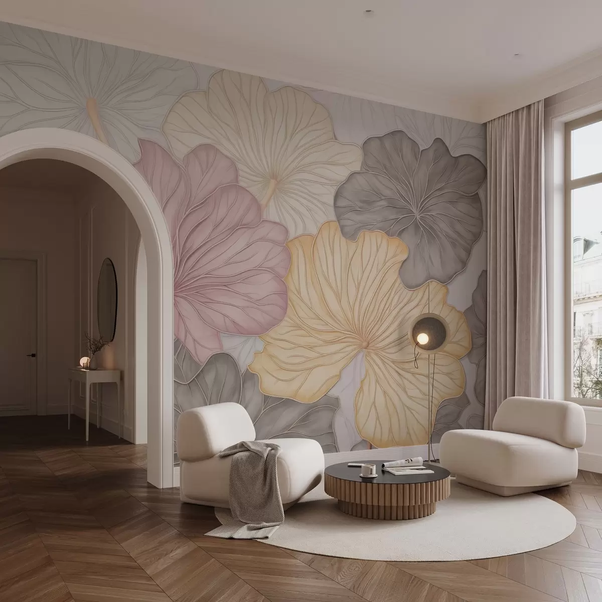 stenske poslikave Veliki pastelno obarvani listi z drobnimi žilami w04612