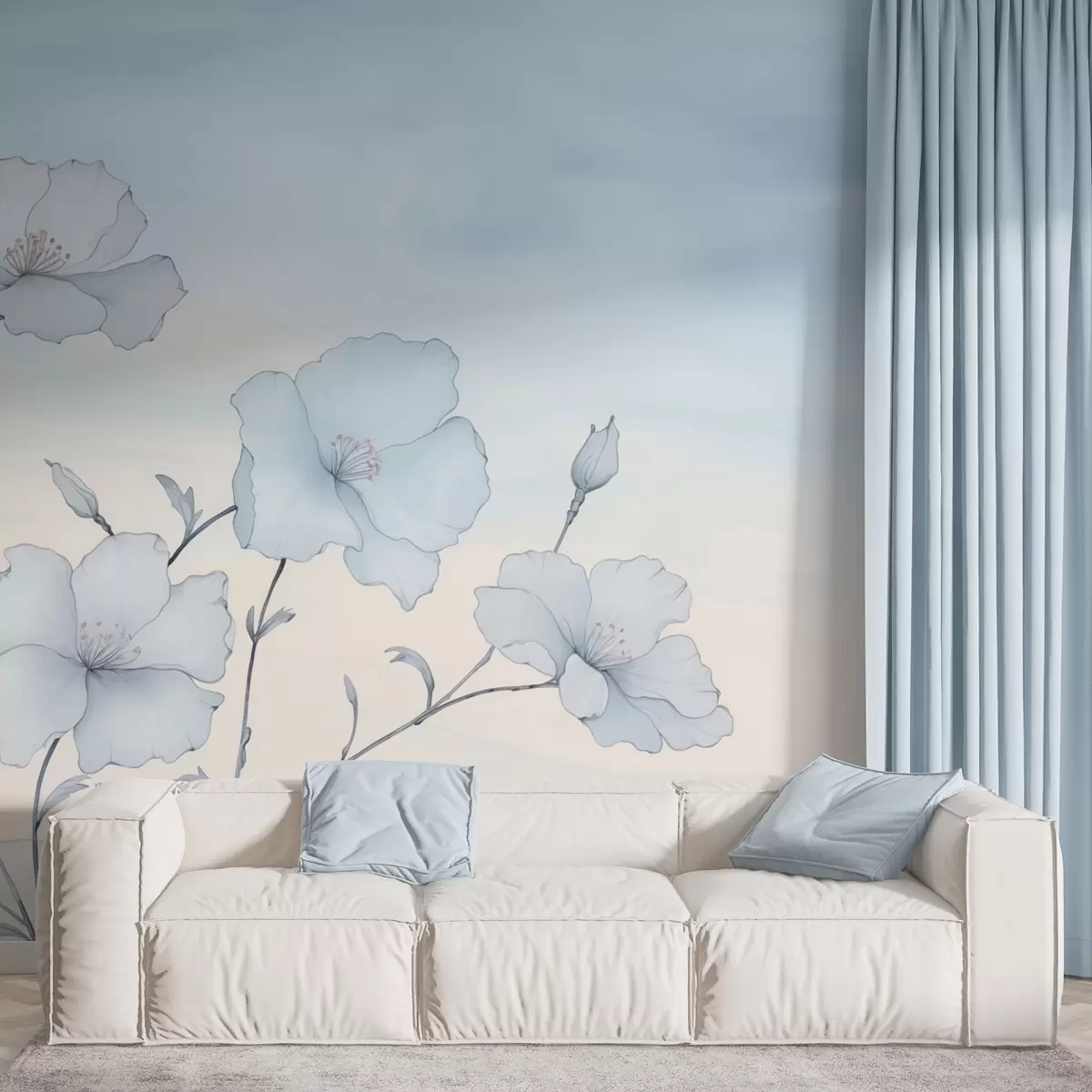 stenske poslikave Nežni modri cvetovi na ozadju jasnega neba w04620