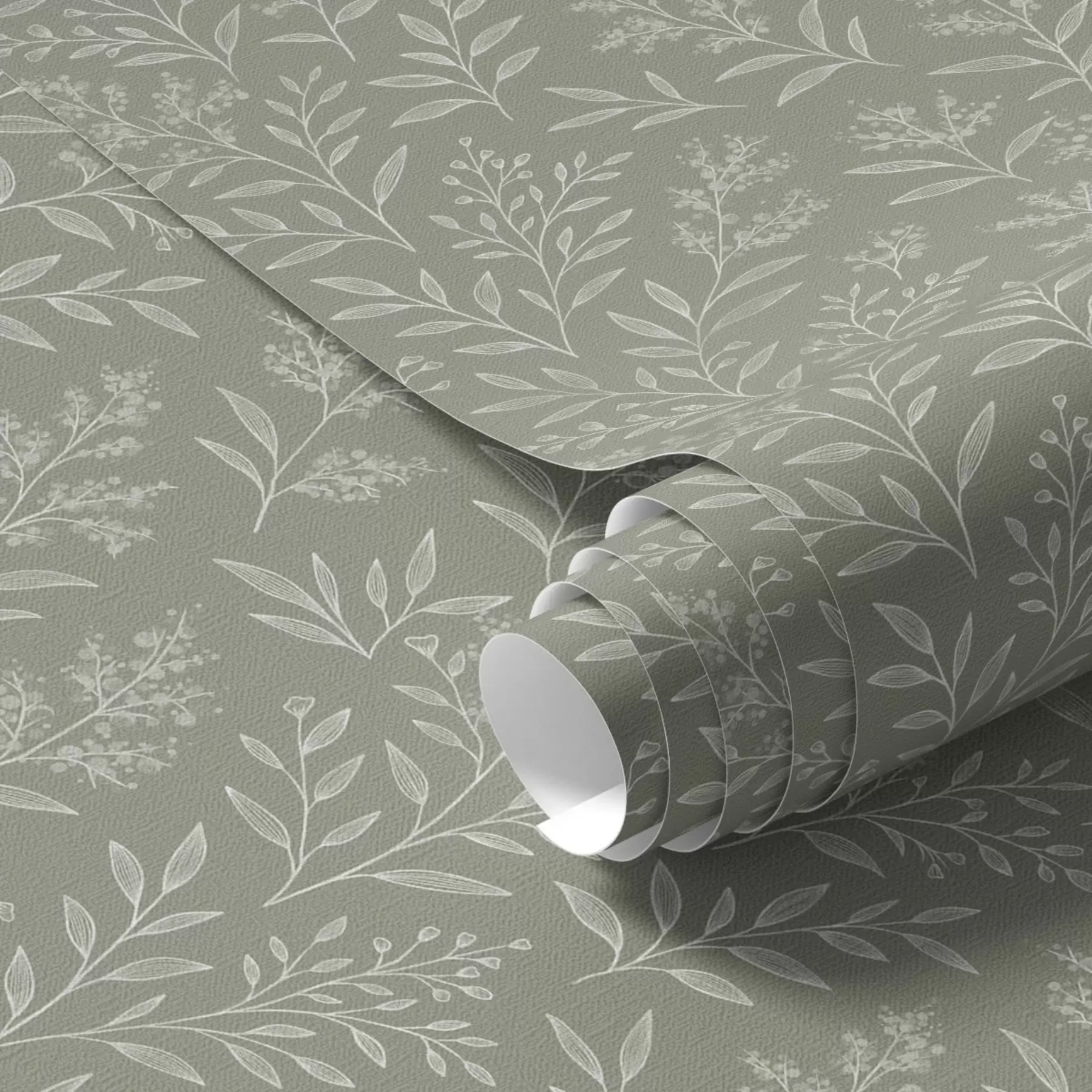 stenske poslikave Zelena žajbelj: drobna zelišča in cvetovi, nežen vzorec a00611