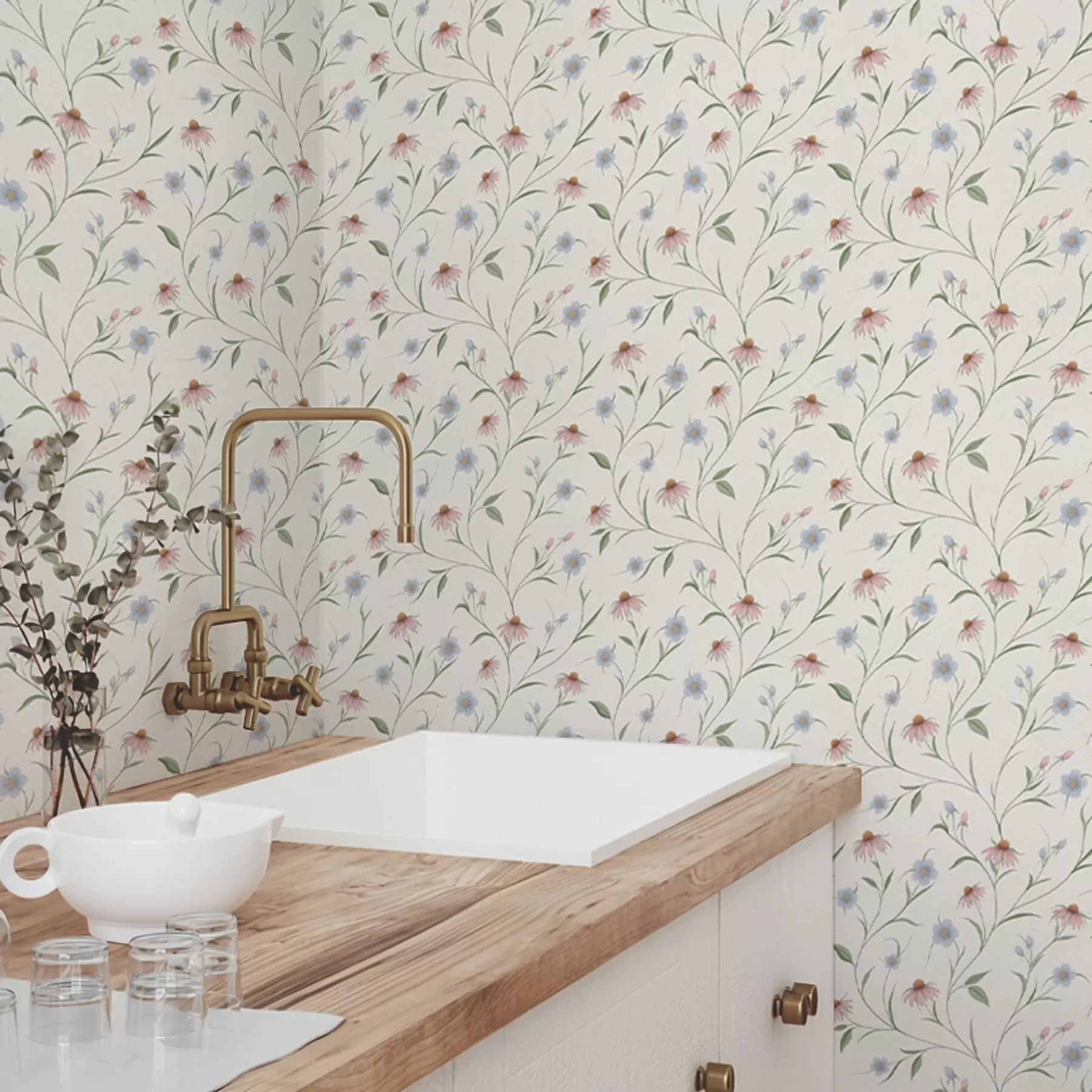 stenske poslikave Poljske marjetice in ehinaceja na kremastem ozadju, lahkotnost a00614