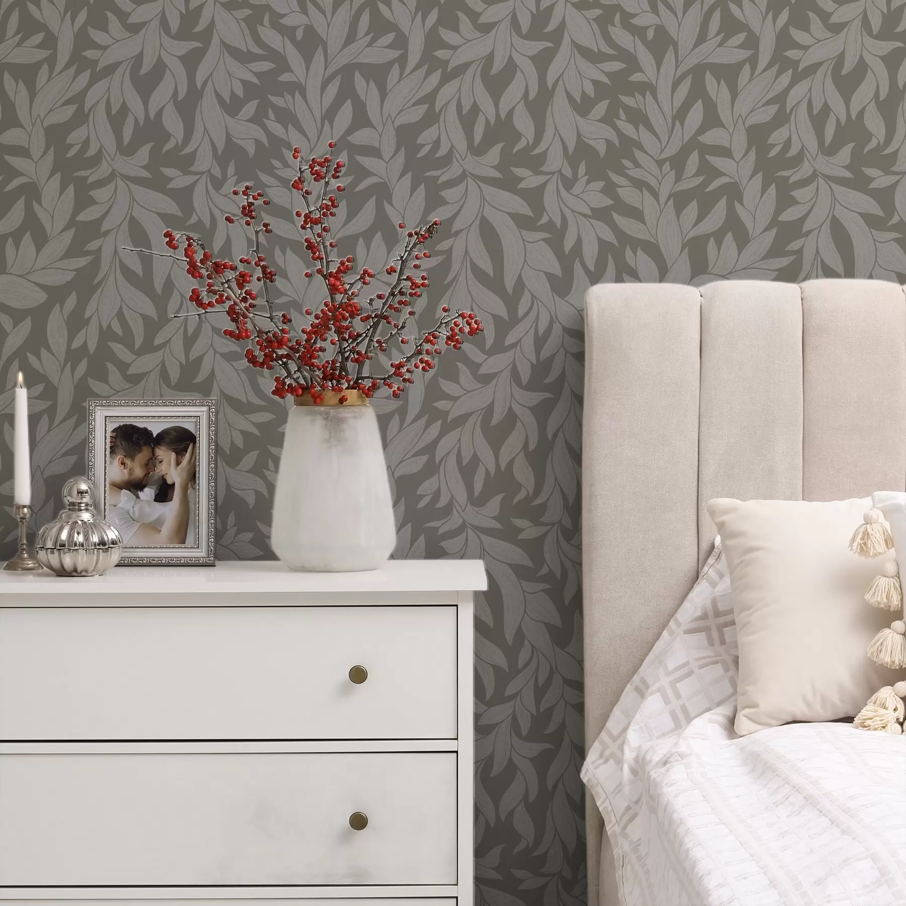 stenske poslikave Oljčno ozadje z lila listi, linearna tekstura a00616v1